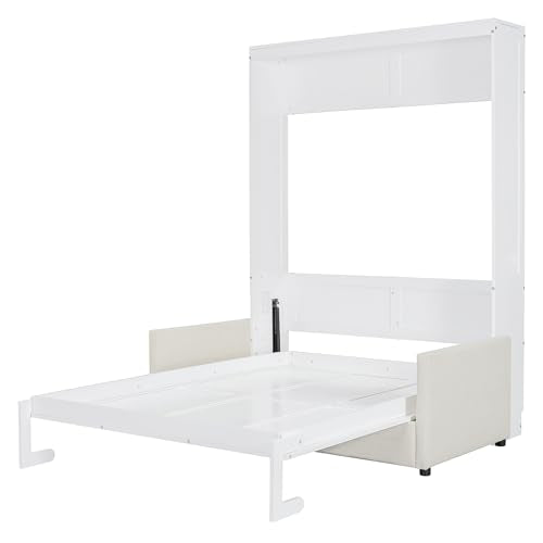 LZ LEISURE ZONE White Full Size Murphy Bed with Sofa - Space-Saving Wall Bed with Comfortable Cushion, Ideal for Home Office, Small Rooms, or Apartments LZ LEISURE ZONE