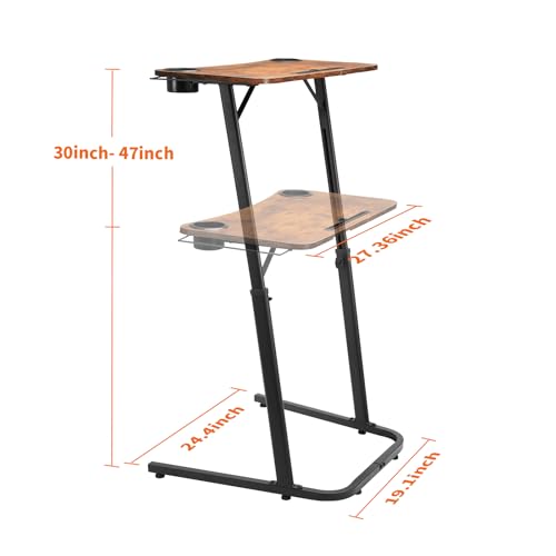 HOMELYM Treadmill Desk, Small Standing Desk for Walking Pad, 30-47 Inch Adjustable Height Walking Pad Stand for Treadmill, Portable Standing Table for Bike and Home Office Work - Brown HOMELYM