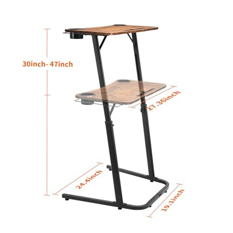 HOMELYM Treadmill Desk, Small Standing Desk for Walking Pad, 30-47 Inch Adjustable Height Walking Pad Stand for Treadmill, Portable Standing Table for Bike and Home Office Work - Brown HOMELYM