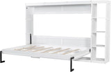 Virubi Full Horizontal Murphy Bed with Storage Shelves,Wood Fold Up Modern Murphy Wall Bed Cabinet with Storage Bookcase for Adults (White,Full) Virubi