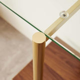 LumFurn Glass Console Table for Living Room, Foyer & Entrance, 2-Tiers Mid-Century Modern Sofa Table with Clear Glass Top, Walnut Finish Wood Top and Gold Finish Metal Frame LumFurn