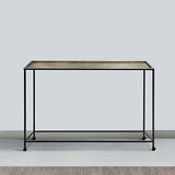 The Urban Port Aurelia 48-Inch Console Sofa Table, Artisanal Hammered Antique Bronze Tray Top, Industrial Black Iron Frame The Urban Port