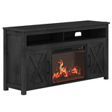 BELLEZE 58" Farmhouse Fireplace TV Stand for TVs up to 65", 23" Electric Fireplace Heater with Sound, Entertainment Center Media Console Table Barn Door Storage Cabinets for Living Room - Rustic Grey BELLEZE