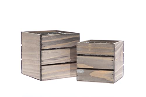 Wood Planter Box with Wine Crate Styled, 5 Inch Square, Rustic Barn Wood, Plastic Liner, Wedding Flowers Holder, Home and Venue Decor, (5x5 Wine Crate Set of 4) Collection by Tiffany