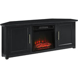 HomeStock Art Deco Dreams 58-inch Corner TV Stand with Electric Fireplace, Black - 20" D x 58" W x 22" H, Freestanding, Brass Effect Finish HomeStock