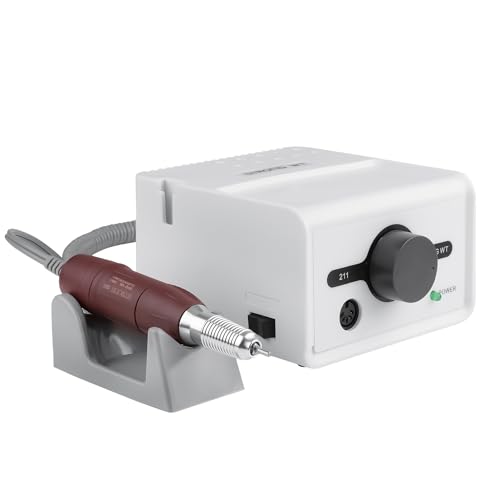 Electric Nail Drill Art Polisher Machine 65W Strong Max 211 for Acrylic Nails 35000RPM Manicure Tools Lab Jewelry Jade Wood Carving Tool Grinder (120 Red Handle) OUBO
