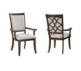 Yozma Traditional Dining Armchairs Set of 2, Cherry Finish Wooden Frame with Beige Upholstered Seat – Elegant Formal Dining Room for Yozma