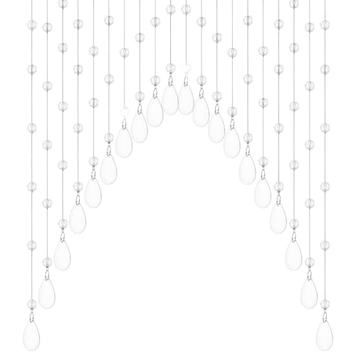 Ptwola 20 Strings Crystal Beaded Curtain, Self-Adhesive Arched Clear Crystal Glass Door Valance Hanging Stran Doorway Room Divider Partition for Home Coffee House Bedroom Restaurant Closets Windows Ptwola