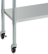 ROCKPOINT Stainless Steel Table for Prep & Work with Caster Wheels 60x24 Inches, NSF Metal Commercial Kitchen Table with Adjustable Under Shelf and ROCKPOINT