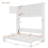 SOFTSEA Queen Size Horizontal Murphy Bed with Shelves, Foldable Wall Bed with Top Cabinets, Space-Saving Hidden Murphy Bed Frame for Guest Room, Bedroom, Office, White SOFTSEA