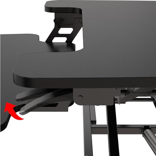 Realspace® P10 Pneumatic Standing Desk Riser Converter with Keyboard Tray, 20"H x 31-1/2"W x 25"D, Black Realspace
