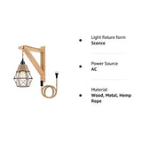 Frideko Wall Lamp with Plug in Cord - Plug in Wall Sconces, Farmhouse Hanging Lamps That Plug into Wall Outlet, Rustic Wall Mount Lamp with Wood Shelf Bracket & Switch Cord for Living Room, Bedroom FRIDEKO HOME