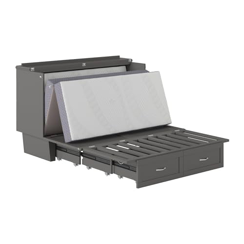 AFI, Monroe Queen Murphy Bed Chest with 6" Mattress, Storage Drawer & Built-in USB Charger, Grey AFI