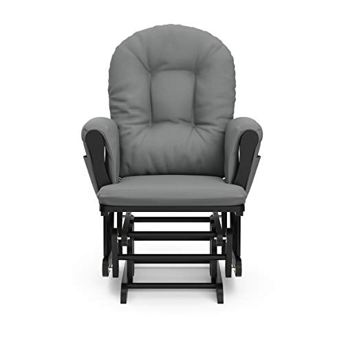 Storkcraft Premium Hoop Glider & Ottoman (Black with Gray) — GREENGUARD Gold Certified, Solid Wood Craftsmanship, Convenient Storage Pockets, Smooth-Gliding Chair for Nursery, Multi-Award-Winning Storkcraft