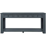 Knocbel Console Table with 4 Storage Drawers Bottom Shelf, Rustic Distressed Sofa Table for Entryway Hallway, Assembly Required, 63" W x 14" D x 30" H, Navy Knocbel