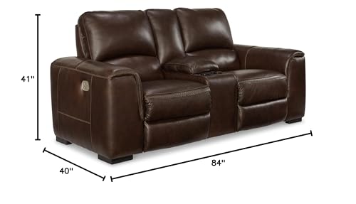 Signature Design by Ashley Alessandro Contemporary Tufted Leather Power Reclining Loveseat with Console and Adjustable Headrest, Dark Brown Signature Design by Ashley