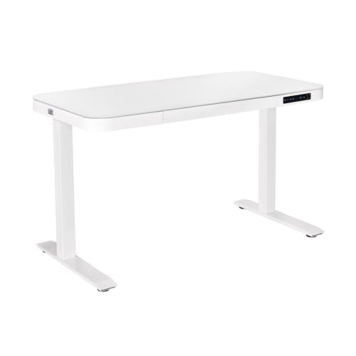 Seville Classics Airlift Electric Height Adjustable Desk with Tempered Glass Top, USB Charging Ergonomic Sit Stand Modern Home Office Workstation, - WoodArtSupply