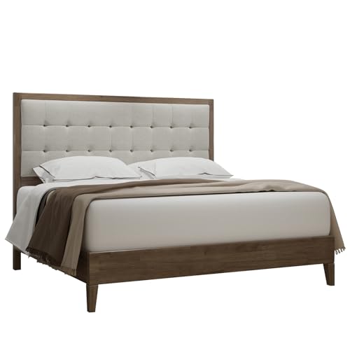 Jocisland King Size Wood Platform Bed Frame with Upholstered Tufted Headboard in Ash Gray - WoodArtSupply