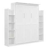 Harper & Bright Designs Full Size Murphy Bed, Wooden Full Murphy Wall Bed with Shelves and LED Lights, White Harper & Bright Designs