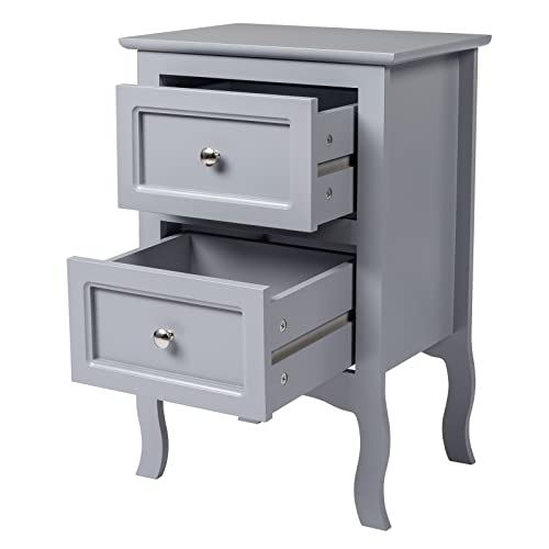 Karl home Grey Nightstand Set of 2 for Bedroom, Vintage Small Night Stand with Drawers, Farmhouse Side Table, Wooden End Tables with Curved Legs for Office, Mid-Century Karl home