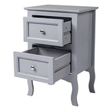Karl home Grey Nightstand Set of 2 for Bedroom, Vintage Small Night Stand with Drawers, Farmhouse Side Table, Wooden End Tables with Curved Legs for Office, Mid-Century Karl home