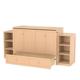 Ball & Cast Murphy Bed Full Size Bed Frame with Spacious Storage Drawers and Open Shelves,Wood Hideaway Beds w/No Box Spring Needed,Slat Support,for Apartment,Bedroom,can be Folded,Golden Ball & Cast