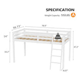 VINGLI Junior Low Loft Bed with Stairs, White Wood Loft Bed Full Size for Adults, Kids and Young Teens, No Box Spring Required,Wood Slat Support VINGLI