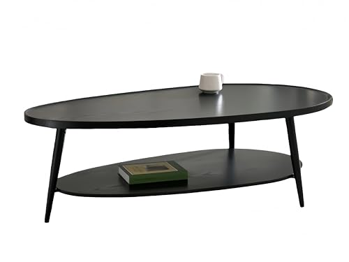 Shrine Black Oval Coffee Table, Mid-Century Modern Coffee Table, Black Walnut Wood Table for Living Room, D47''x W23.6''x H15'', Sleek Conical Metal Legs with Black Finish Shrine