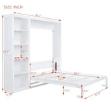 Merax Queen Size Murphy Bed Wall Bed with Storage Shelves, Space-Saving Design Foldable Platform Bed Frame, Fold into The Wall, Multifunctional Bed for Guest-Room, Home, Office, White Merax