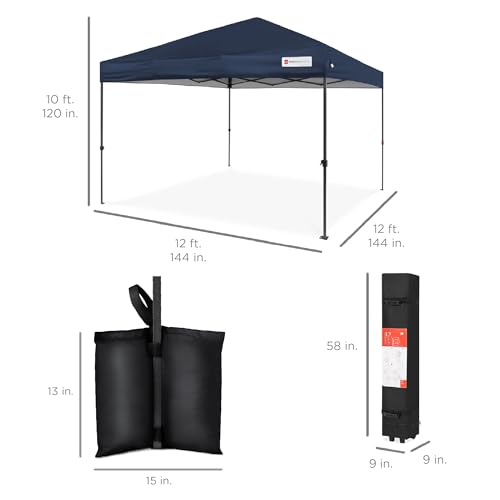 Best Choice Products 12x12ft 1-Person Setup Pop Up Canopy Tent Instant Portable Shelter w/ 1-Button Push, Case, 4 Weight Bags - Navy Blue Best Choice Products