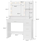YESHOMY Vanity Desk with Mirror, Power Outlet and 10 Lights, Makeup Table with 4 Drawers, 3 Color Modes Available for Bedroom, White YESHOMY