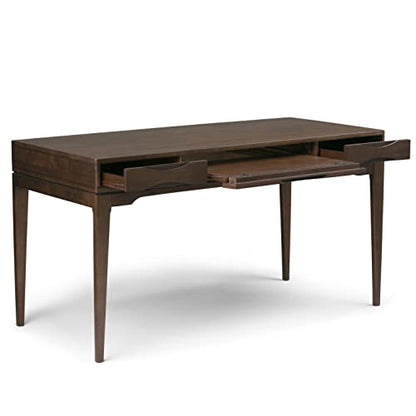 SIMPLIHOME Harper SOLID WOOD Mid Century Modern 60 inch Wide Home Office Desk, Writing Table, Study Table Furniture in Walnut Brown with 2 Drawers - WoodArtSupply