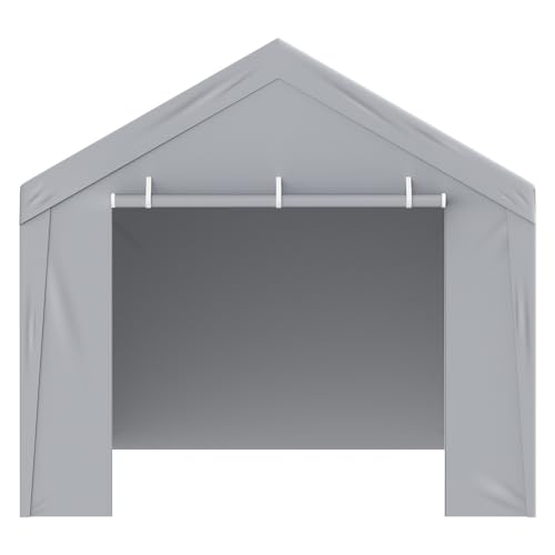 VEVOR Carport Replacement Canopy Cover Top + Side Wall 12 x 20 ft, Garage Tent Shelter Tarp Heavy-Duty Waterproof & UV Protected, Easy Installation with Ball Bungees,Grey (Frame Not Included) VEVOR