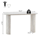 BFJDM 55" Faux Travertine Stone Console Table for Entryway, Sofa Entrance Table with Faux Mars Marble Pattern, Modern Sofa Tables with Rounded Curved Edges for Living Room, Hallway, Foyer, Beige BFJDM