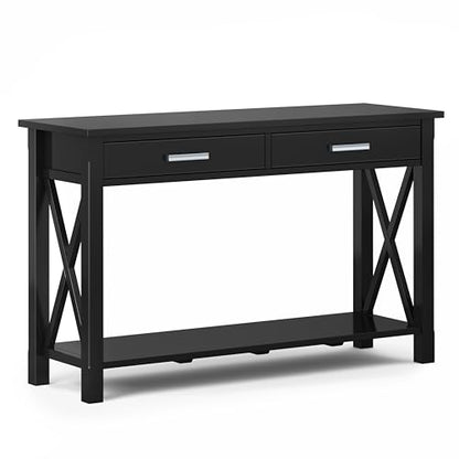 SIMPLIHOME Kitchener SOLID WOOD 47 inch Wide Contemporary Console Sofa Table in Black with Storage, 2 Drawers and 1 Shelf, for the Living Room