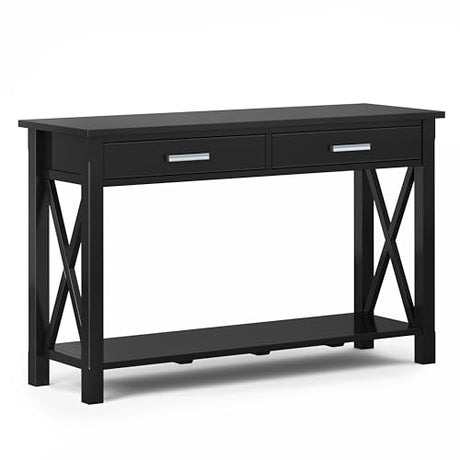SIMPLIHOME Kitchener SOLID WOOD 47 inch Wide Contemporary Console Sofa Table in Black with Storage, 2 Drawers and 1 Shelf, for the Living Room SIMPLIHOME