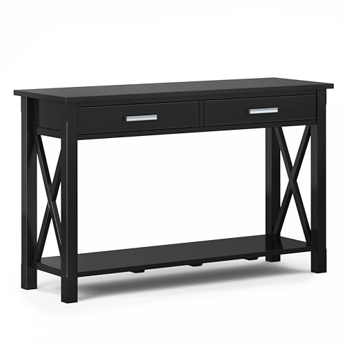 SIMPLIHOME Kitchener SOLID WOOD 47 inch Wide Contemporary Console Sofa Table in Black with Storage, 2 Drawers and 1 Shelf, for the Living Room - WoodArtSupply