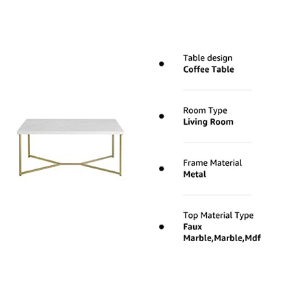 Walker Edison Mid Century Modern Marble Gold Rectangle Coffee Table Living Room Accent Ottoman Storage Shelf, 42 Inch, Marble and Gold - WoodArtSupply