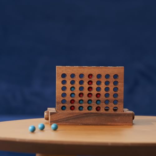Wooden 4 in-Row Game (Travel Set) | Wood Connect Line Game Traditional Family Board Games | Strategy Game | Classic Table Game Premium Handmade Unique Gift & Table Accent SiamMandalay