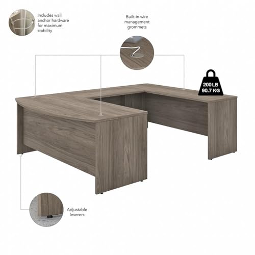 Bush Business Furniture Studio C 72W x 36D U Shaped Desk with Hutch and Mobile File Cabinet in Modern Hickory, U Workstation Set for Home or Professional Office Bush Furniture