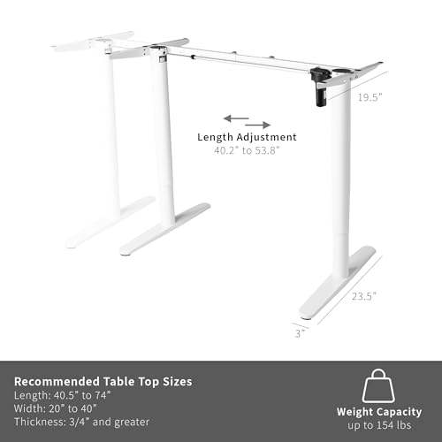 VIVO Electric Single Motor Standing Desk Frame for 41 to 74 in Table Tops, Memory Height Adjustment, Frame Only, White, DESK-E151EW VIVO
