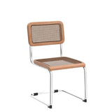 Alunaune Modern Mid Century Dining Chairs Set of 2, Upholstered Natural Rattan Kitchen Chairs Accent Chair, Armless Side Chairs with Metal Chrome Legs for Bedroom Living Room-Brown Alunaune