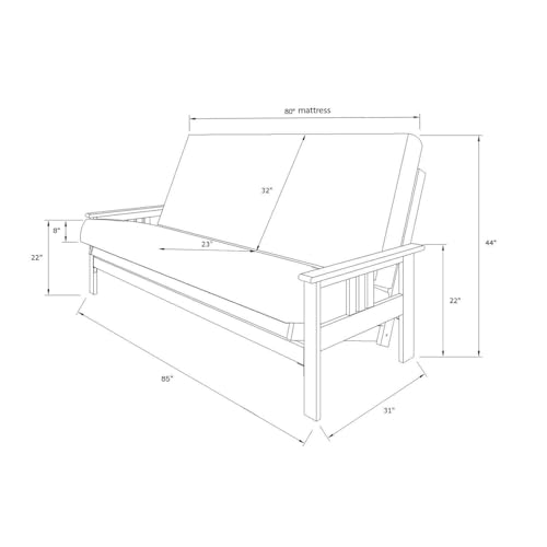 Maykoosh Queen Futon Frame - Hardwood Sofa Bed with Folding Design - Butternut Maykoosh