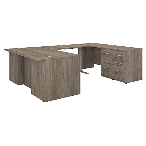 Bush Business Furniture Office 500 Height Adjustable U Shaped Executive Desk with Drawers, 72W, Modern Hickory