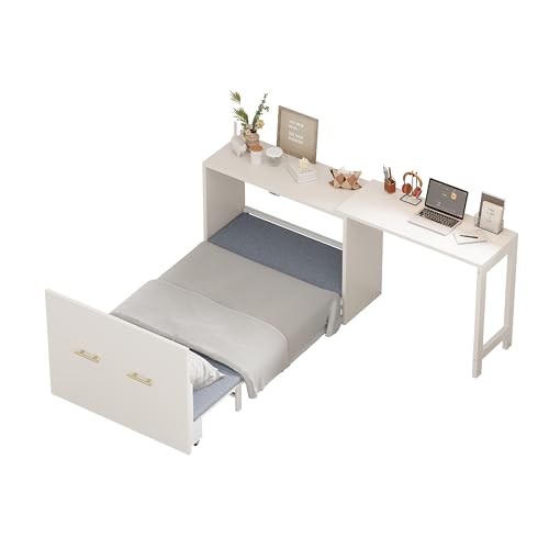 Harper & Bright Designs Simply Style Twin Murphy Bed with Ajustable Desk, Wood Murphy Bed with Foldable Cushion for Small Space Harper & Bright Designs