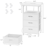Vagusicc Night stand Set 2 with Charging Station, LED Nightstand for Bedroom, White Bedside Table with 3 Fabric Drawer, End Table Side Table with USB Ports & Outlets, Bed Side Table for Bedroom, White Vagusicc