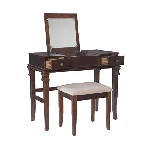 Linon Angela Walnut Vanity Set,30" x 36" x 18" - WoodArtSupply