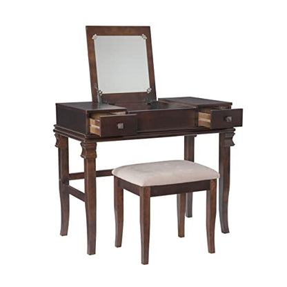 Linon Angela Walnut Vanity Set,30" x 36" x 18" - WoodArtSupply