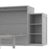 Bellemave Queen Size Murphy Bed, Cabinet Bed with 2 Shelves and Storage Drawers, Farmhouse Murphy Cabinet, Noisy Free, for Guest Bedroom, Living Room, Office, Light Gray Bellemave