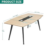 DWVO 6FT Conference Table, 70.8" Boat Shaped Meeting Table with Power Outlets & Rectangle Grommet, Modern Seminar Table for Office Conference Room, Boardroom Desk DWVO
